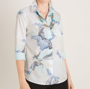 CHICOS No Iron Hidden Button Front Collared Dress Shirt Sz 3 (US XL/16)